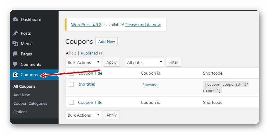 Create coupon code step 1