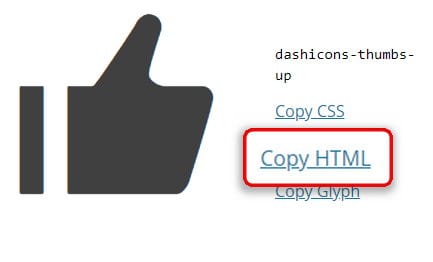 Copy html for using dashicons